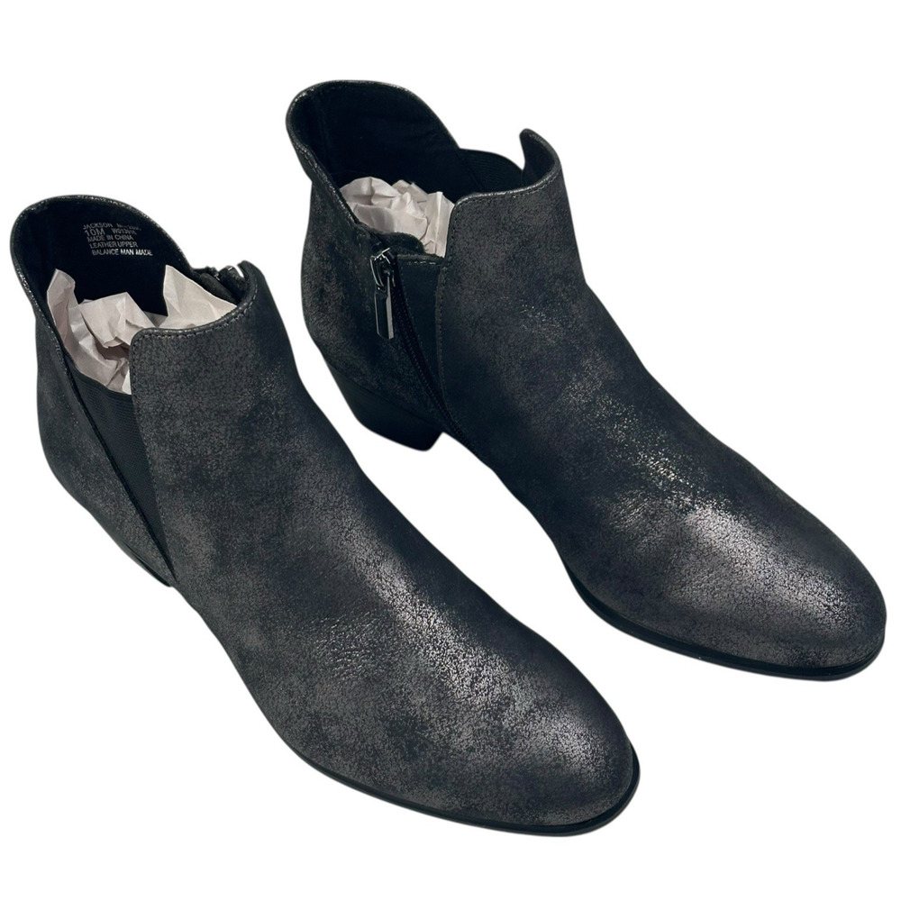 Munro Jackson Black Metallic Leather Chelsea Boot Womens 10M Block Heel New $230